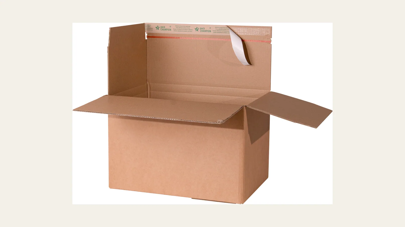 Productfoto van een verzenddoos 460×310×300 mm bruin van packCHAMPION op een lichte achtergrond.