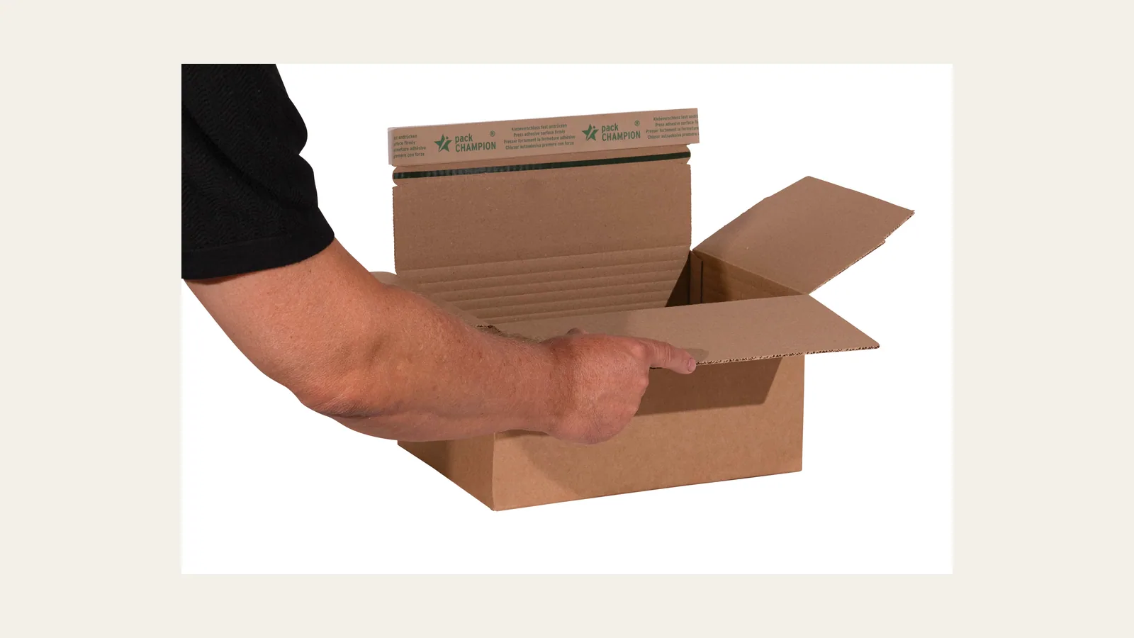 Productfoto van een verzenddoos 500×390×350 mm bruin van packCHAMPION op een lichte achtergrond.